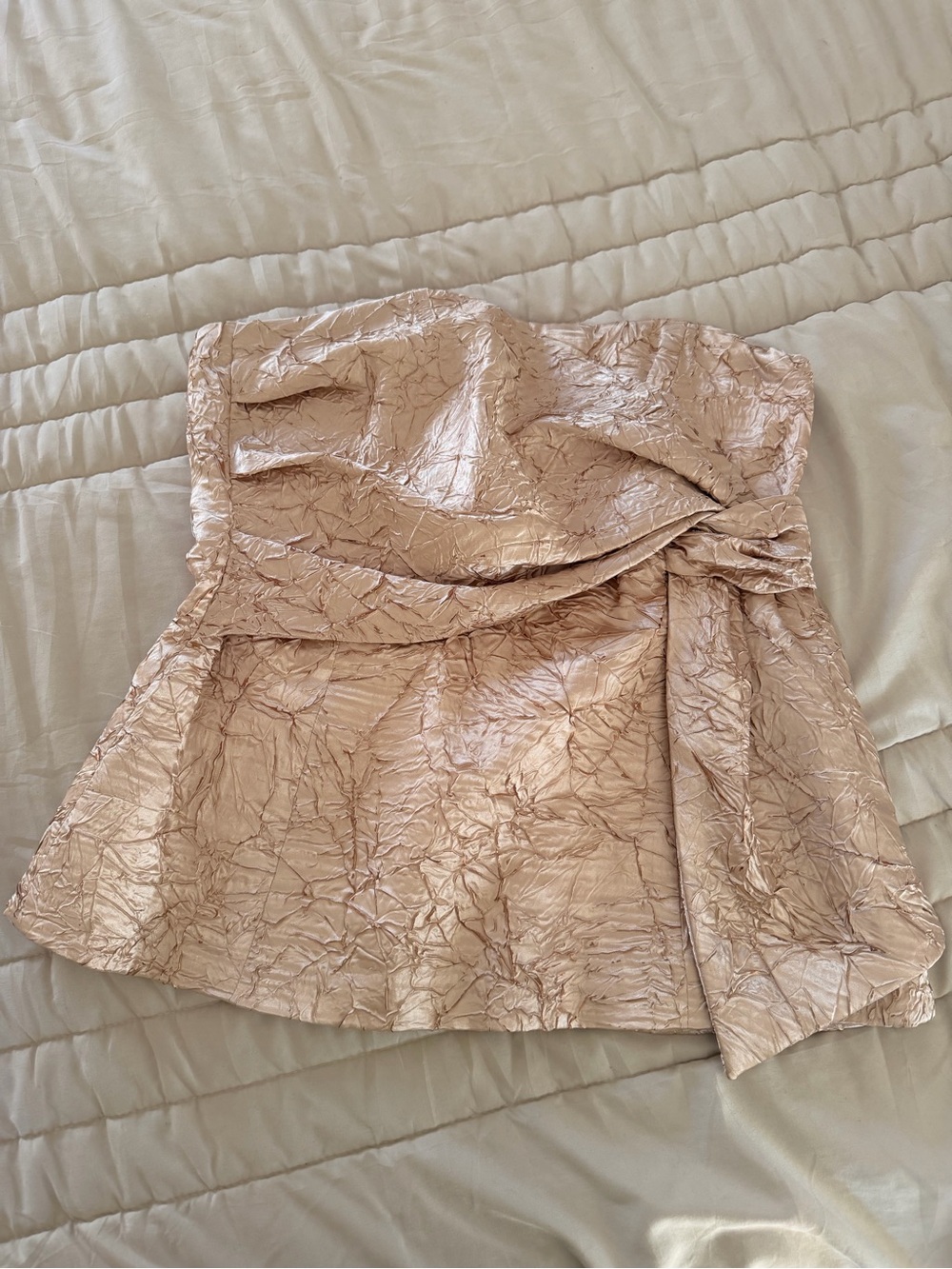 Zara Crinkle Satin Strapless top in Blush cream gold